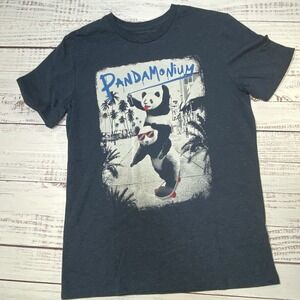 PANDAMONIUM Men T Shirt Size M Pandas Skateboard Blue Hip Hop Punk Short Sleeve